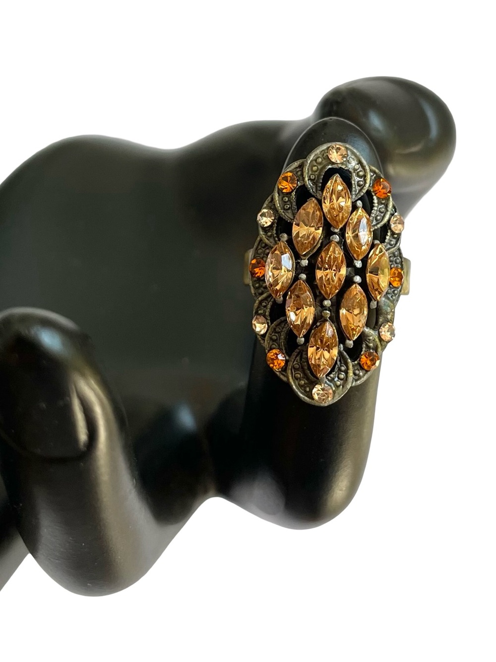 Vintage Mid-Century Rhinestone And Faux Marcasite Adjustable Cocktail Ring